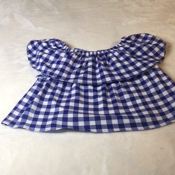 ZARA  🌼 Girls Blue & White Plaid checkered Top w/ Ruffle Layered Detail size 8 - Picture 7 of 7